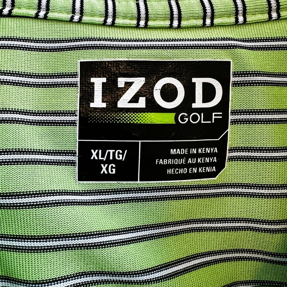 Men's Izod Golf Polo Size XL TG Green With Black & White Strips - Picture 6 of 7